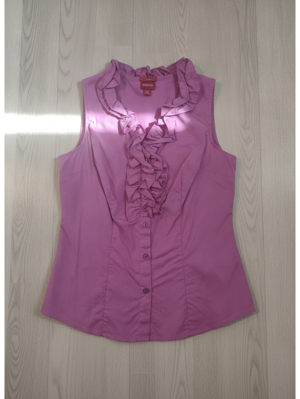 Merona Magenta Pink Ruffle Neck Sleeveless Button Front Blouse Top Size XS